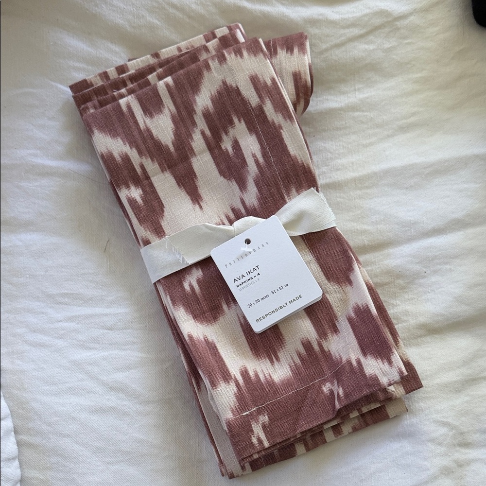Pottery Barn AVA IKAT Cotton Napkins - Rose Taupe & Cream